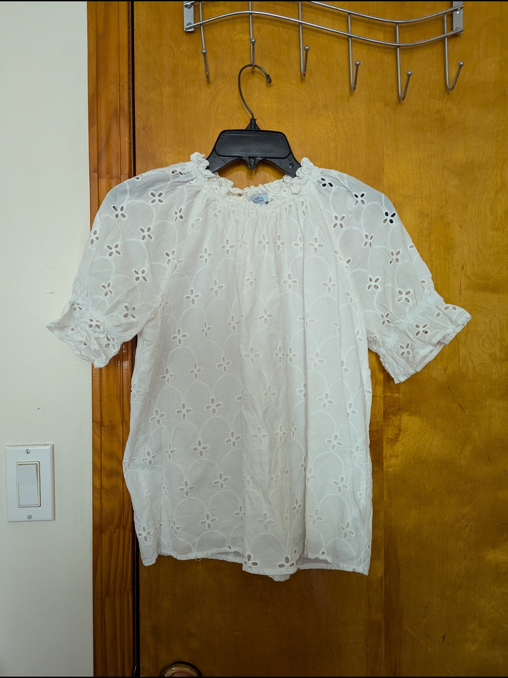 [Women's] Smocked Neck, Puff Sleeve Blouse With Flowers
